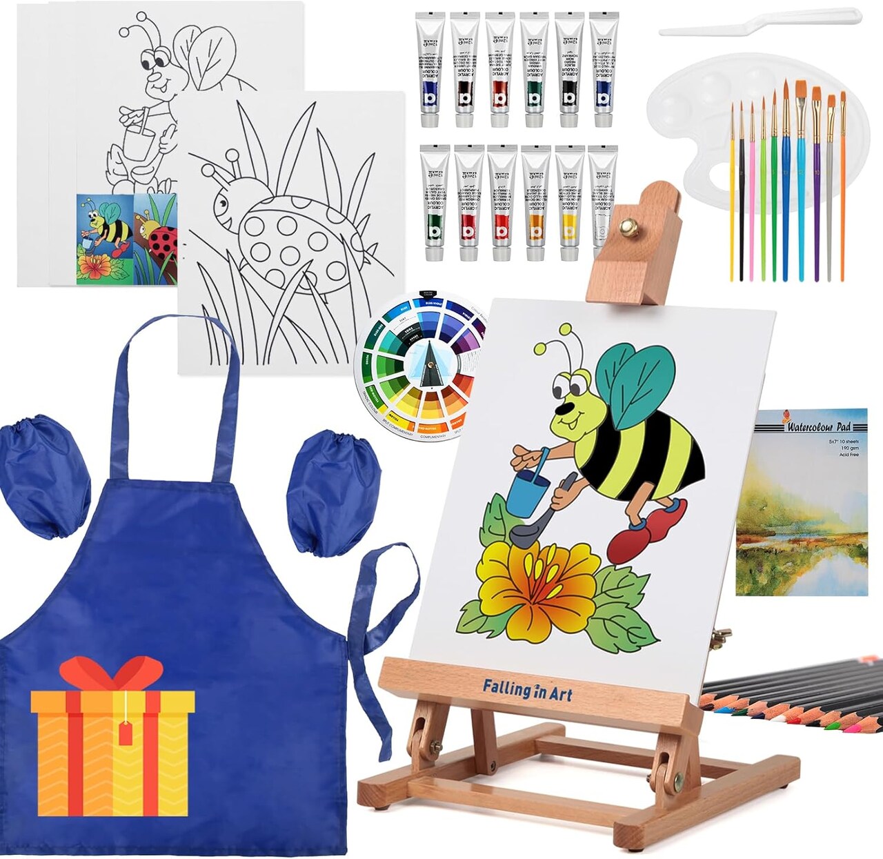 12 Acrylic Paints, 12 Water Soluble Colored Pencils, Paint Brushes